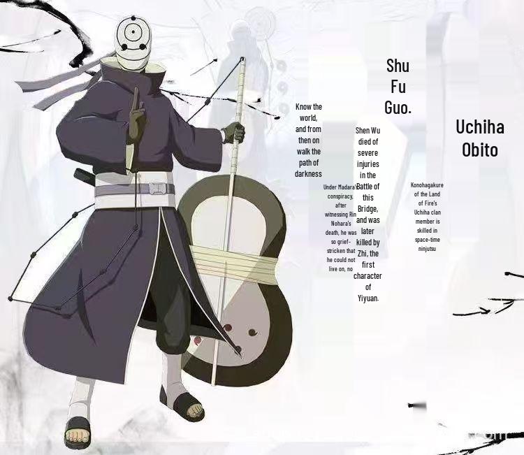 Costume de Guerre Uchiha Obito Akatsuki avec Masque & Éventail - Tenue Cosplay Naruto