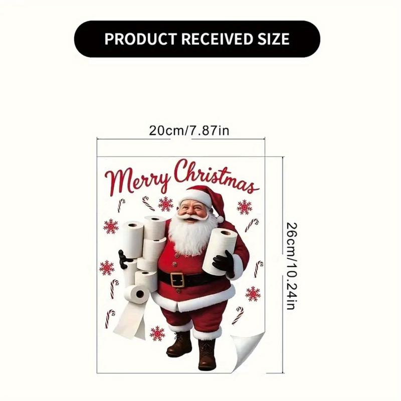 Holiday Toilet Lid Sticker Funny Santa Claus Christmas Pattern Waterproof Self Adhesive for Bathroom Xmas Decoration