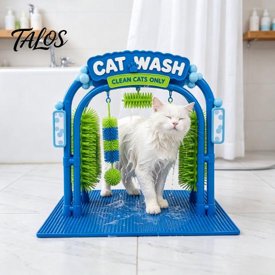 Arche à gratter pour chat, Station de lavage et de toilettage, Auto-toiletteur, Conception de jouet interactif pour voiture, Brosses douces à frotter, Grattoir masseur pour station de chats d'intérieur
