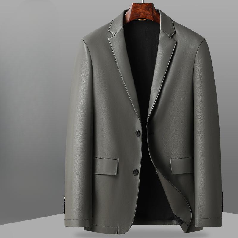 

Мужская кожаная куртка весна-осень из искусственной кожи Single West для людей среднего возраста и молодежи, легкая роскошная деловая куртка из искусственной овчины 195 зелёный