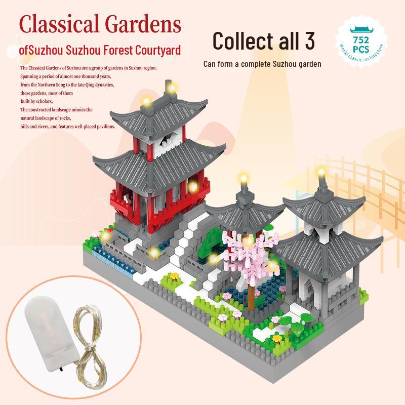 Lego-Compatible Micro-Particles: Yellow Crane Tower Suzhou Garden Chinese-Style Building Blocks