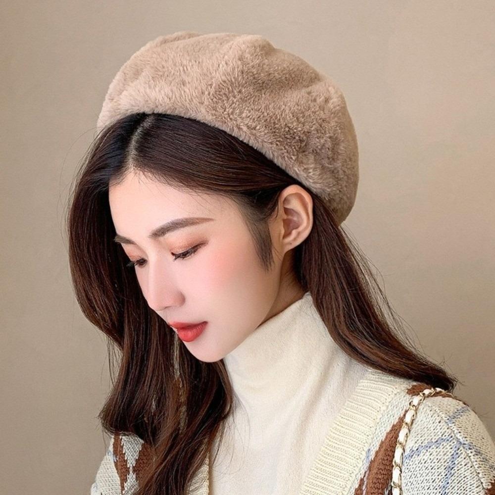 Keep Warm Women Berets Plush Octagonal Hat Elegant Painter Caps  Winter
