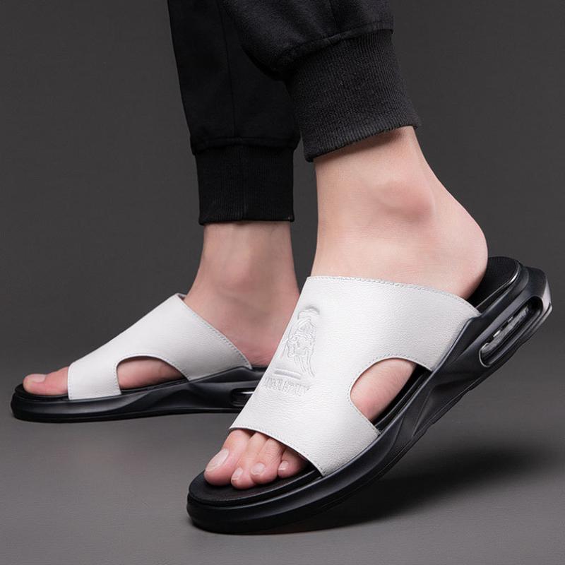 Fashion Men Leather Slipper Summer Casual Sandal 2024 Fashion Vintage Man Shoe High Quality Soft Comfort Casual Flats Beach Male Slipper