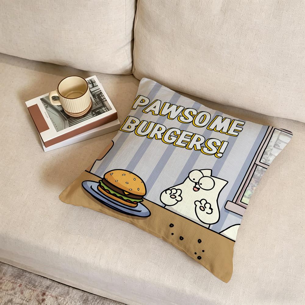 S-Simon'S Cat Cushion Cover Fabric Soft Furnishing,Pillowcase, Cushion Cover, Sofa Pillow, Home Decoration