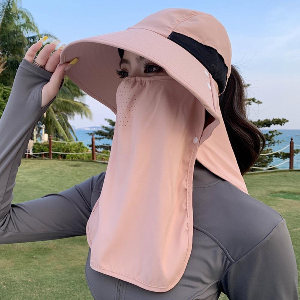 Wide-Brimmed Sunshade Shawl Cap Solid Color Anti-UV Cap Sun Hat Neck Protection Hat  Women
