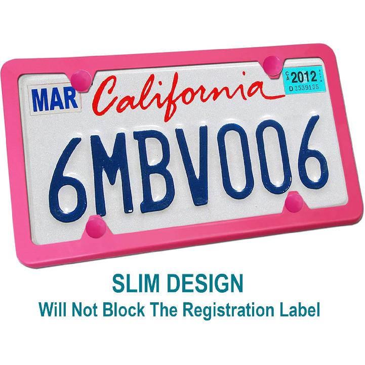 BGGTMO Pink License Plate Frames- Metal Aluminum Car Tag Cover, 2 Pack Slim Front & Rear Holders For US Vehicles, Rust/Rattle Proof, Cute Car