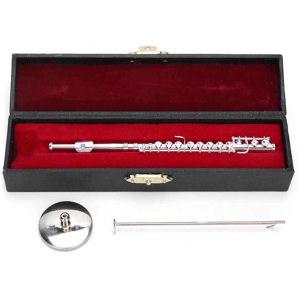 Kupfer Miniaturflöte mit Ständer Mini Musikinstrument Modell Zubehör Geschenk (Silber)