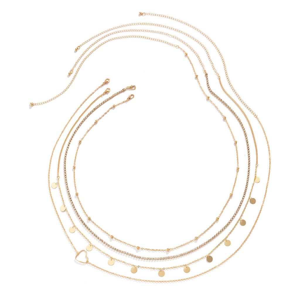 Sexy Stacked Metal Chain Body Chain, Peach Heart Sequined Claw Chain Rhinestone Multi-Layer Waist Chain