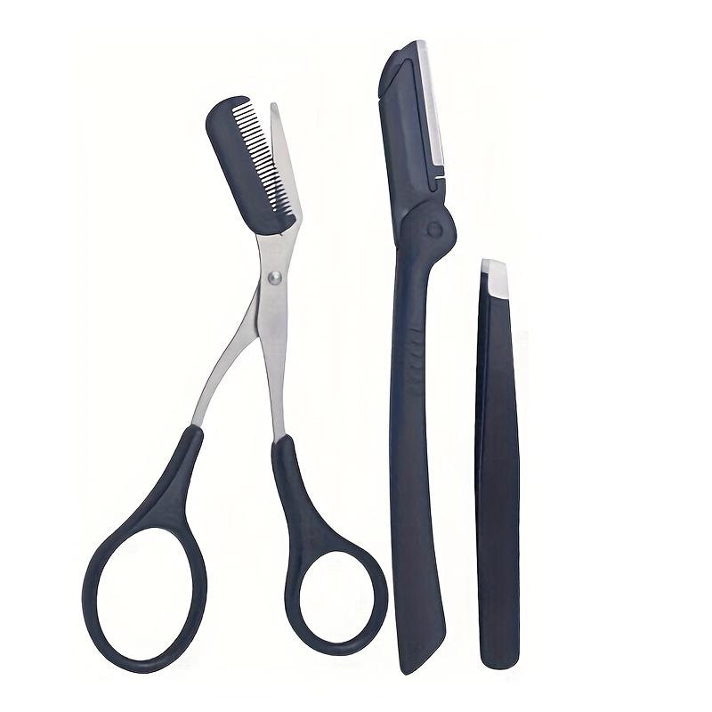 

Набор для ухода за бровями из 3 предметов: пинцет и ножницы с расческой, двухручная конструкция для мужчин и женщин чёрный