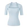 Light Gray Square Neck Slim Fit T-Shirt for Women - Short Sleeve, Waist Cinched, Ideal for Spring/Autumn