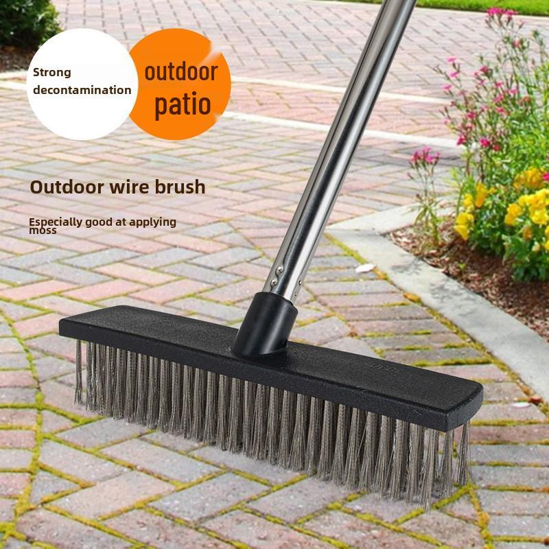 Long-Handled Steel Wire Brush: Floor Scrubber & Rust Remover