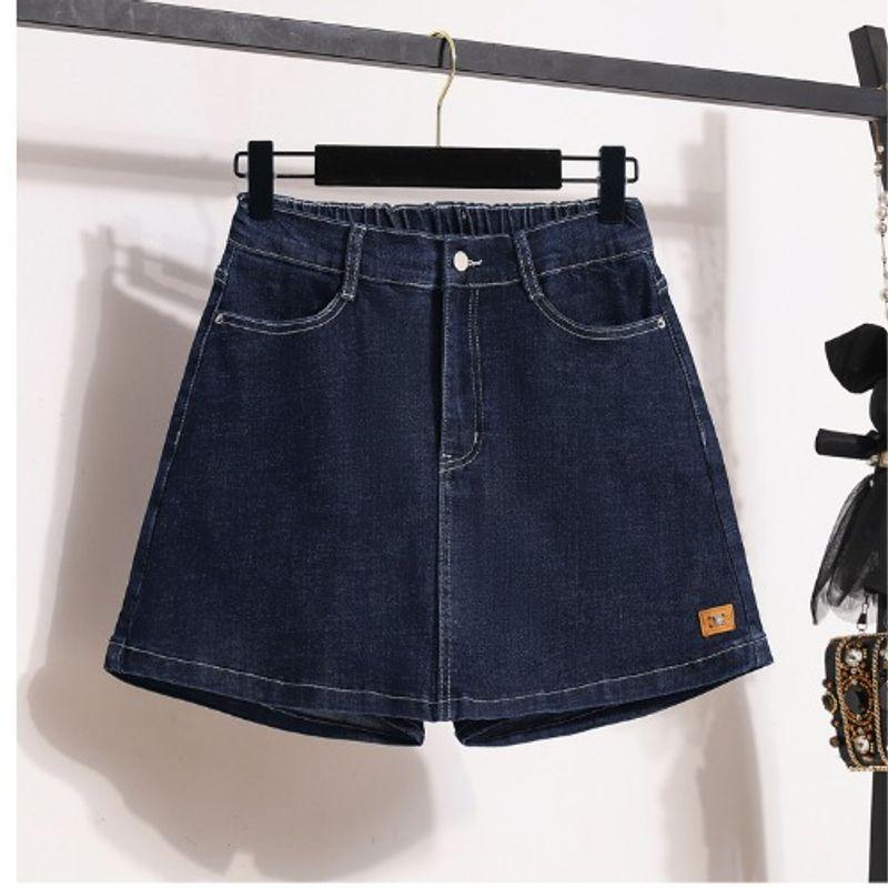 

Plus Size Women s Clothing Chubby Girl Fashion Fashion Elastic Waist Student Blue Stretch Anti-Wardrobe Malfunction Denim Short Pantskirt L-5XL Dark blue 5XL