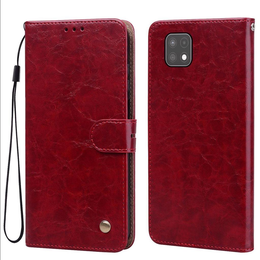 Vintage Crazy Horse Texture PU Leather Flip Wallet Phone Case for Samsung Galaxy A22s 5G,A22 5G Card Holder Kickstand Shockproof Protective Cover
