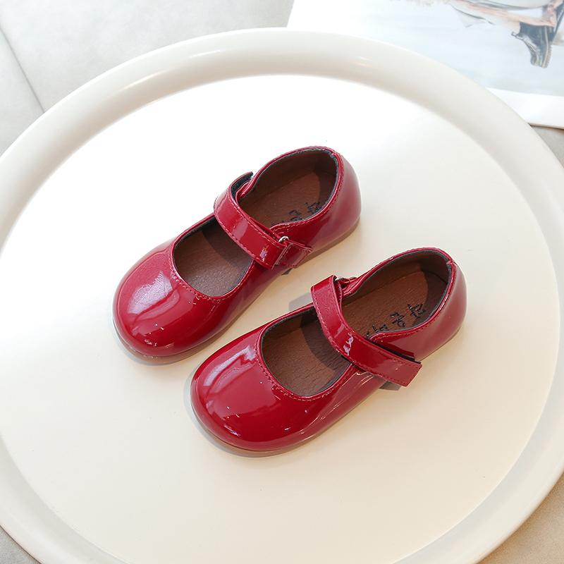 

Children s Leather Shoes New Spring Autumn Girls Princess Shoes Fashion Glossy PU Red Kids Causal Ballet Flat Shoes Simple 25