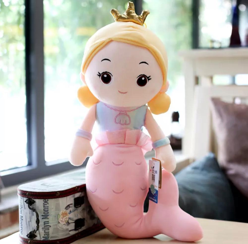 Fairy Tale Doll Crown Mermaid Plush Toy Kids Girl Cartoon Stuffed Mermaid Sea Fish Animal Doll Home Decor Girls Birthday Gift