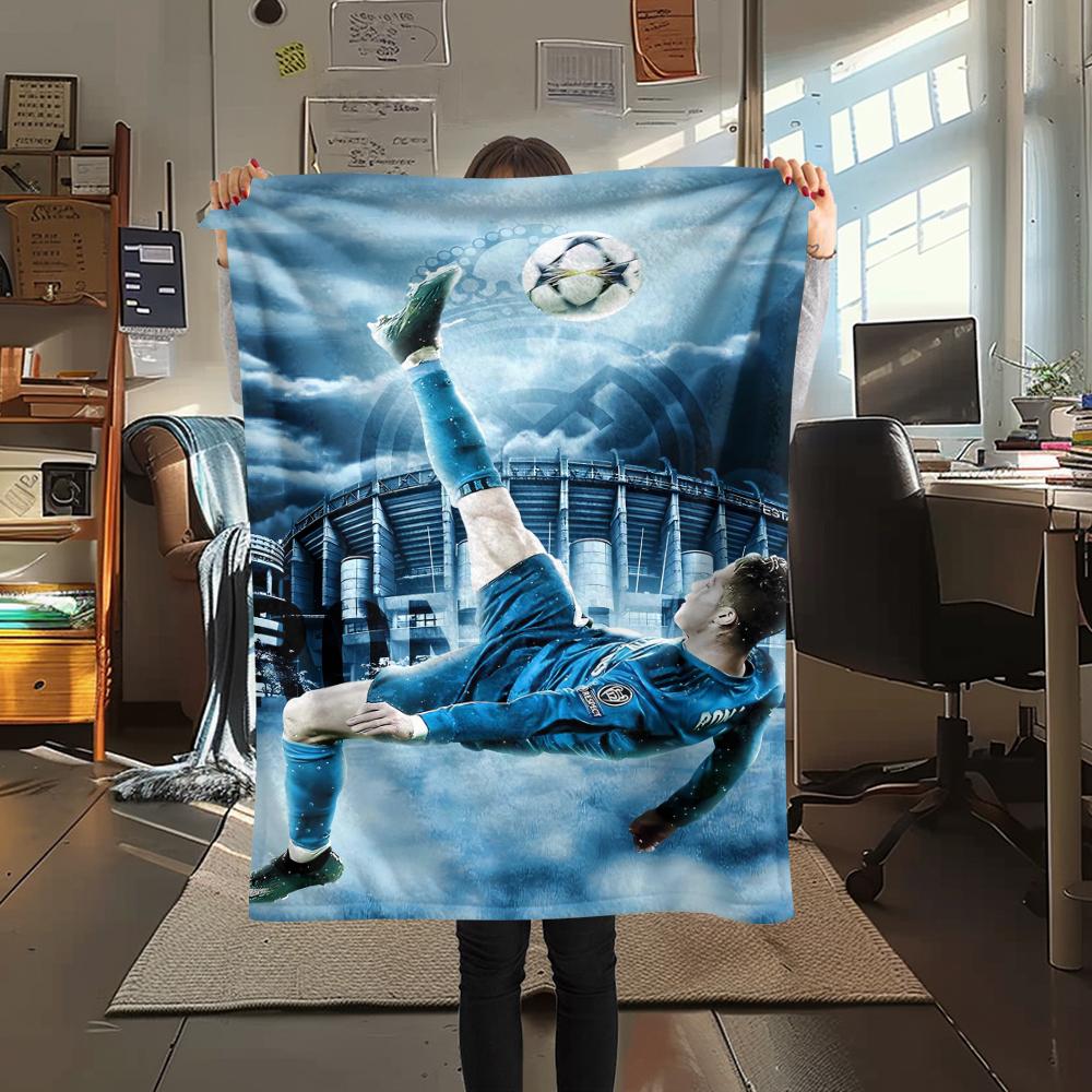 1Pc CR7 Print Flannel Blanket, High quality Comfortable for All Seasons, Home Decor, Warmth and Comfort, Perfect for Christmas Gifts