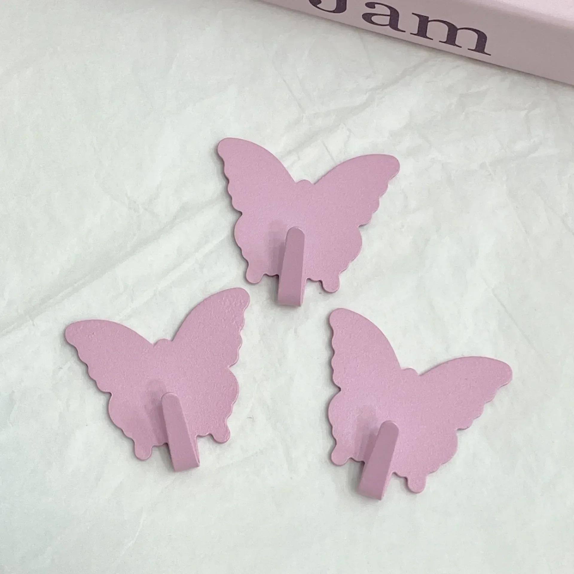 

3Pcs INS Pink White Butterfly Shape Metal Multi-Purpose Hook Cute Girl Bedroom Wall Sticky Hook Key Mask Organizer Room Decor 4.2x4.3cm рожевий