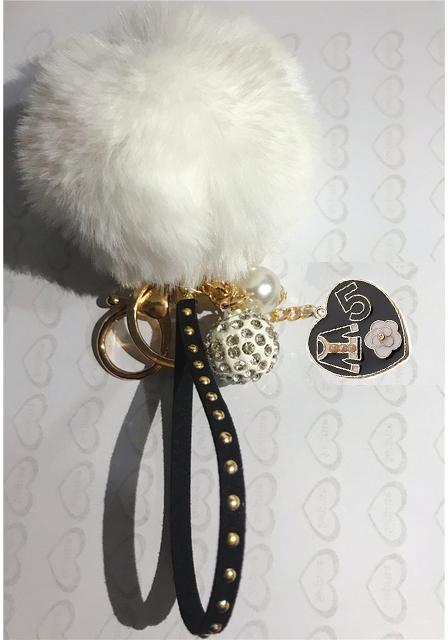Auto Damen Handtasche Schlüsselanhänger Mode Perlenkette Kristallflasche Schleife Pompon Schlüsselanhänger Flauschiger Pompom Schlüsselanhänger Schmuck