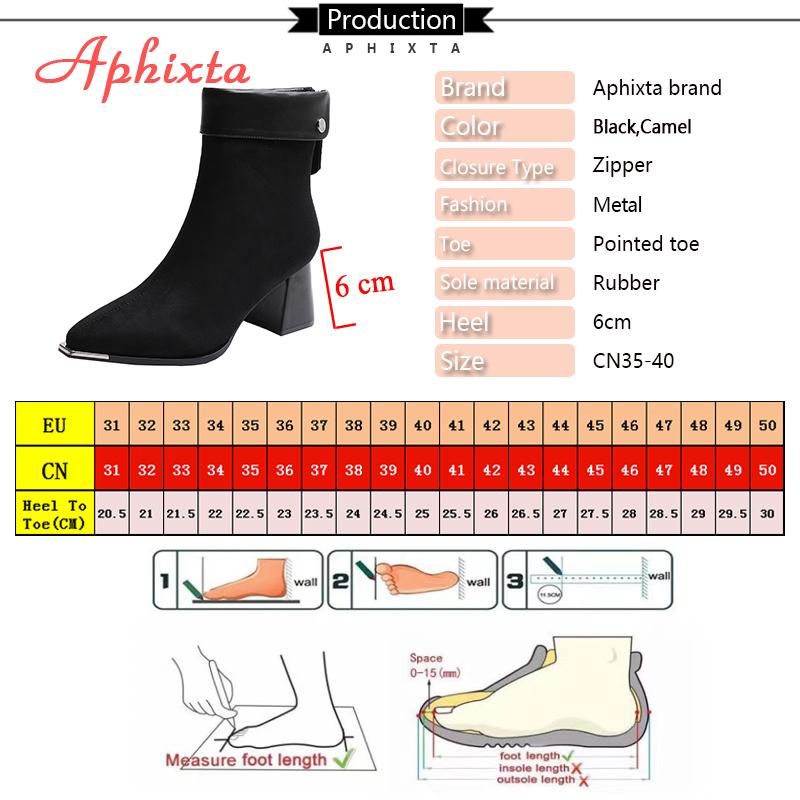 Fashion Aphixta Bazk Zipper Metal Dec Women Modern Boots 6.5cm High Heels Sexy Ankle Boots Elegant Pointed Toe Winter Woman Shoes