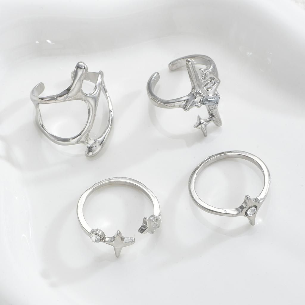 4 Stück/Set Gothic Unregelmäßige Geometrische Sternen-Öffnungsringe für Damen Herren Mode Persönlichkeit Punk-Ringe Party Schmuck Zubehör