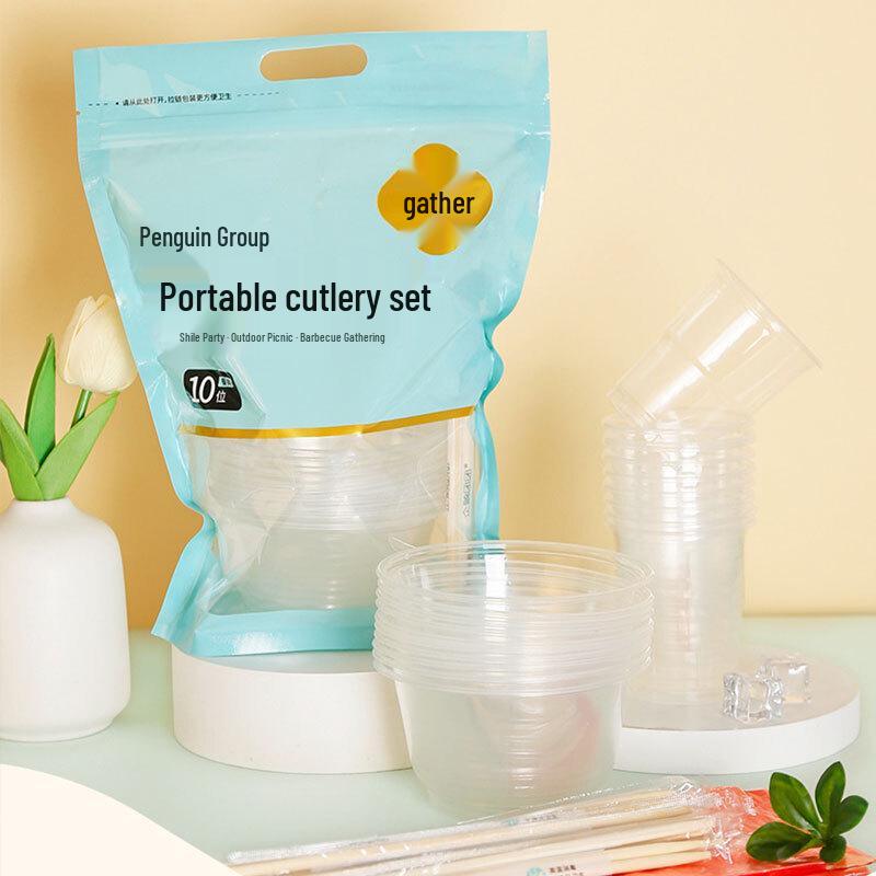 2x 10-Person Outdoor Disposable Plastic Tableware Sets