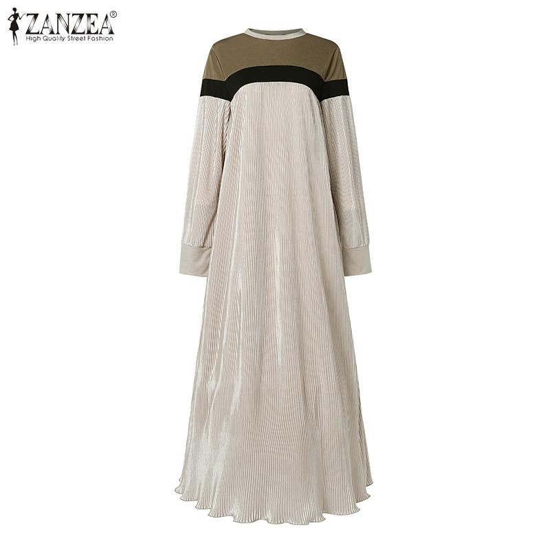 ZANZEA Women Casual Long Sleeve Loose Patchwork Long Dress