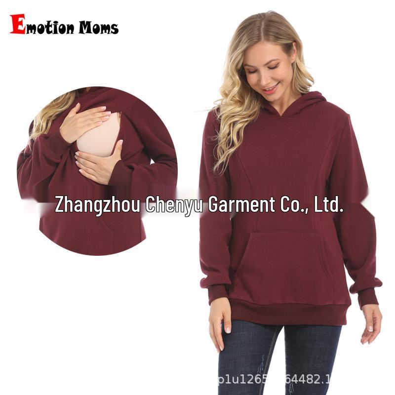 Maternity Winter Fashion: Trendy Fleece-Lined Breastfeeding Sweatshirt for Moms, Age-Reducing Solid Color Outerwear