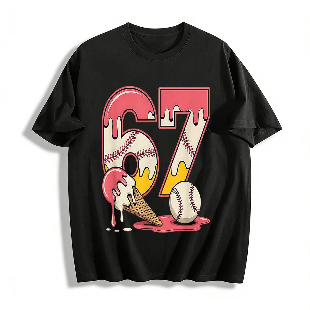 Baseball No.67 Melting Ice Cream Print Casual Tee Pure cotton T-shirt XXS