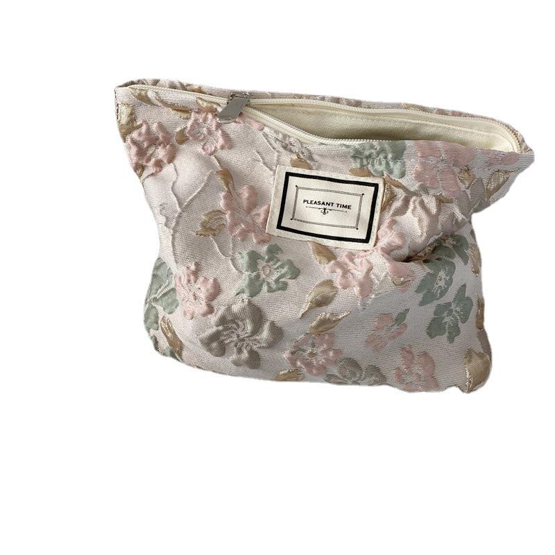 French Embossed Flower Makeup Bag - Large Capacity & Portable Handbag for Casual Use