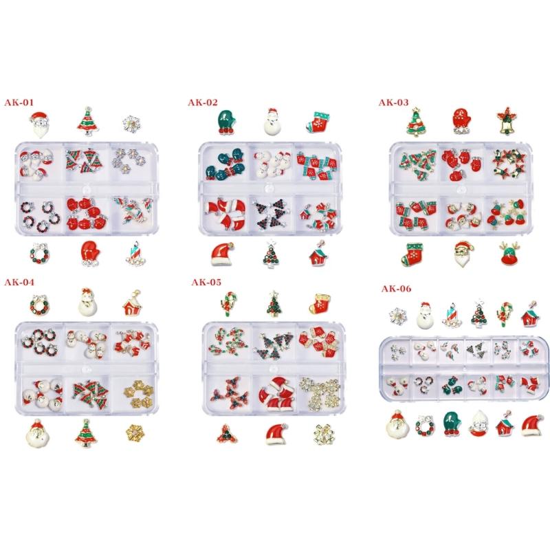 Christmas Nail Charms Nail Art Alloy Rhinestones Supplies Christmas Series Mixed Nail Art Decor for DIY Nails Ornaments