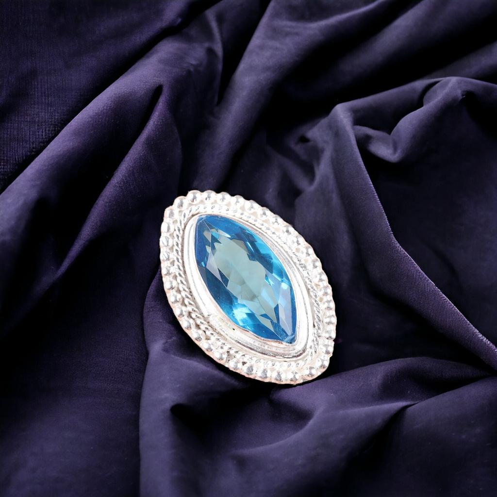 Swiss Blue Topaz Gemstone 925 Sterling Silver Handmade Jewelry Women's Ring RR-26-1