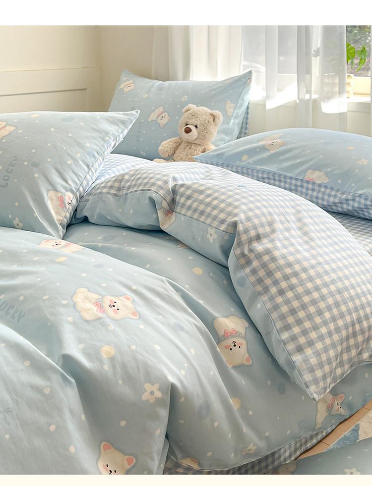 Four piece set of pure cotton and cotton 2026 new cartoon duvet cover, student bed sheet, three piece set of bedding