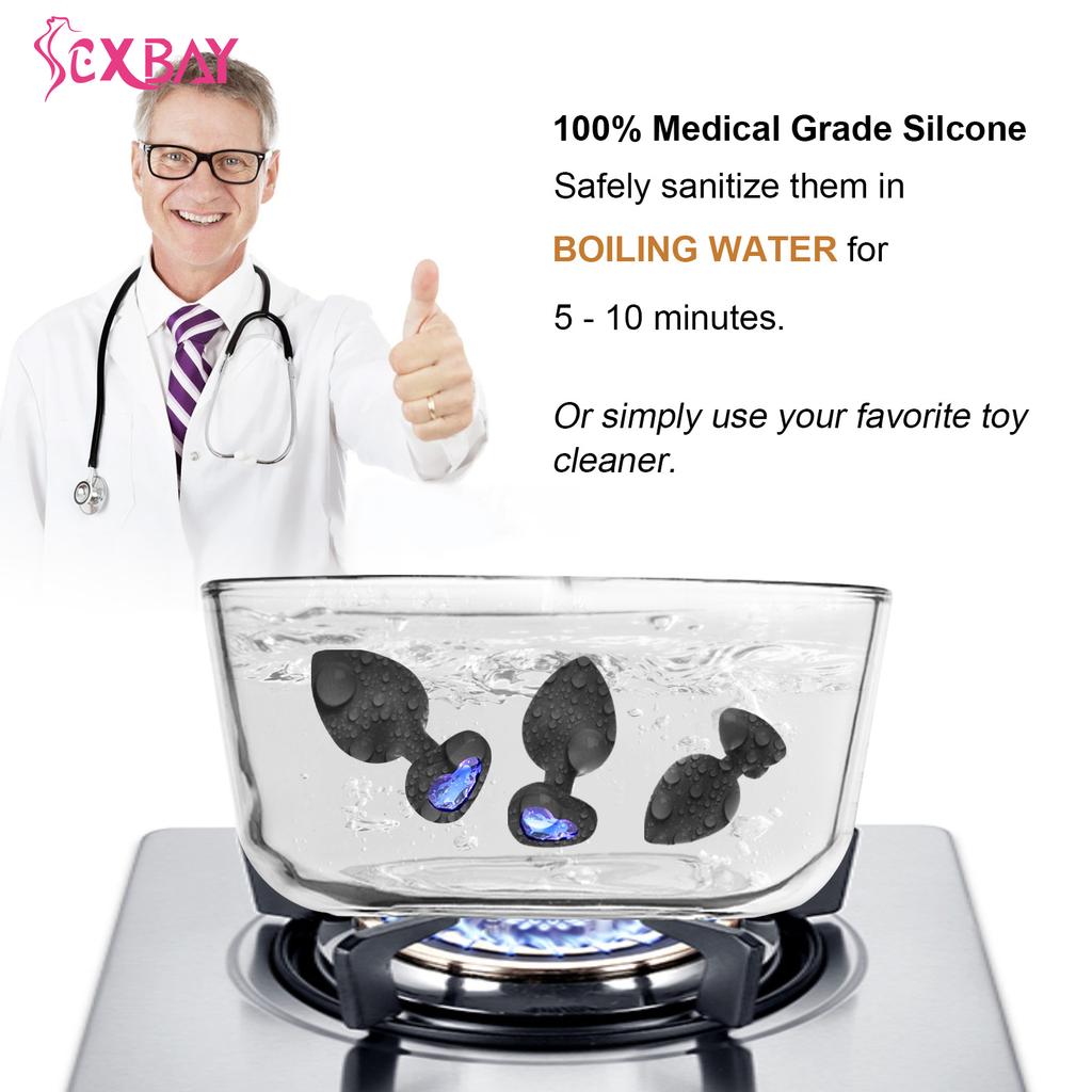 Small Pink Silicone Waterproof Butt Plug with Crystal Jewelry Safe Adult Anal Vibrator for Women Men Gay Real Touch Feeling