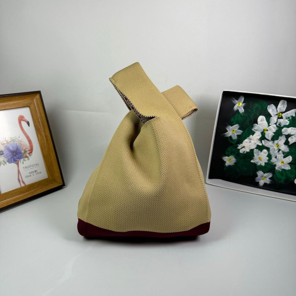 Women's Knot Wrist Bag Handmade Knitted Bag Portable Mini Striped Tote Bucket Phone Bags Large Capacity Autumn Winter Handbags