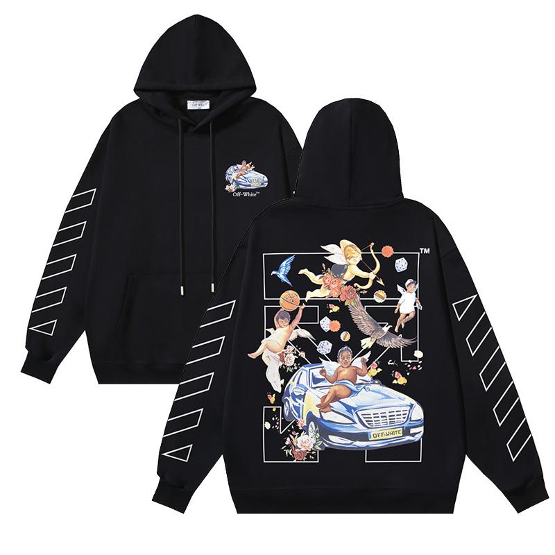Off-White 2025 Autumn/Winter New Angel Sports Car Arrow Printed Hoodie Hoodie for Men and Women