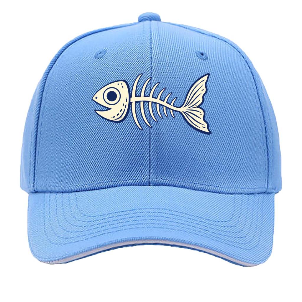 Playful Minimal Fish Skeleton Outlin Sandwich Baseball Cap Sun Cap Outdoor Workouts Hat