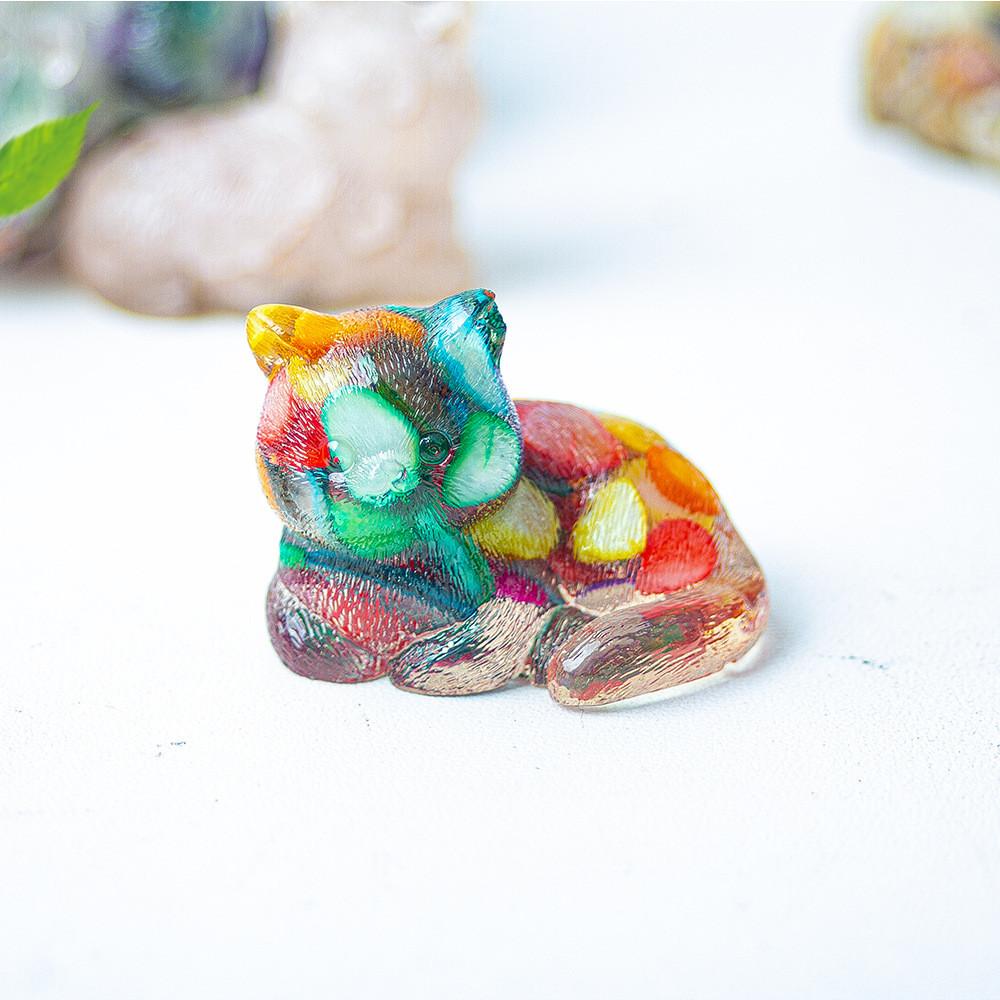 Cat Mini Figurine Resin Craft Home Office Desk Decor With Natural Crystal For Gift Giving