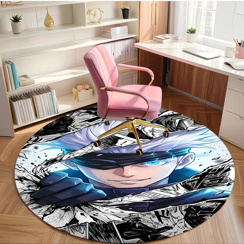Jujutsu Kaisen Print Round Rug, Washable Floor Carpet, For Entryway Dorm Laundry Room Office Study, Home Decor Birthday Christmas Gift
