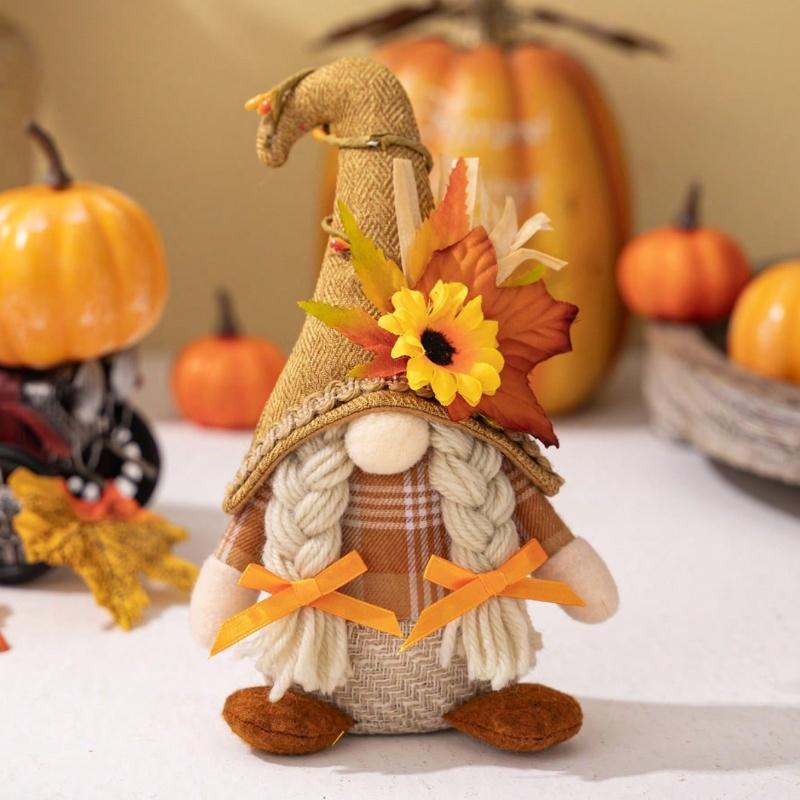 

Home Decoration Harvest Season Maple Leaf Sunflower Curved Hat with Light Rudolf Doll 1 S