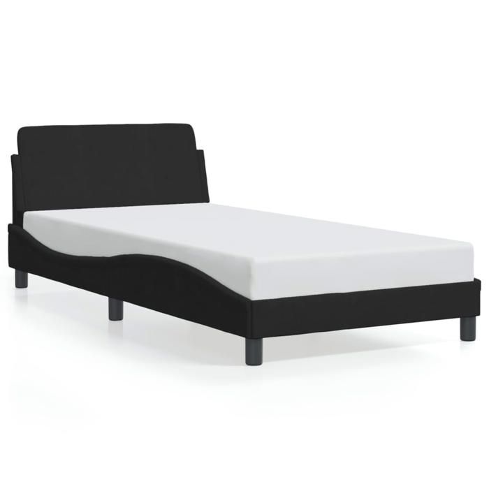 VidaXL Cadre de Lit avec Tête de Lit, Lit Rembourré avec Sommier à Lattes, Lit Simple avec Pied Chambre à Coucher, Noir 373134