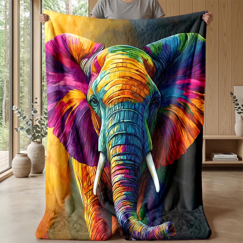 Vibrant Colorful Elephant Art Theme Blanket Lightweight Warm Flannel Blanket Decorative Throw Blanket for Home Decoration