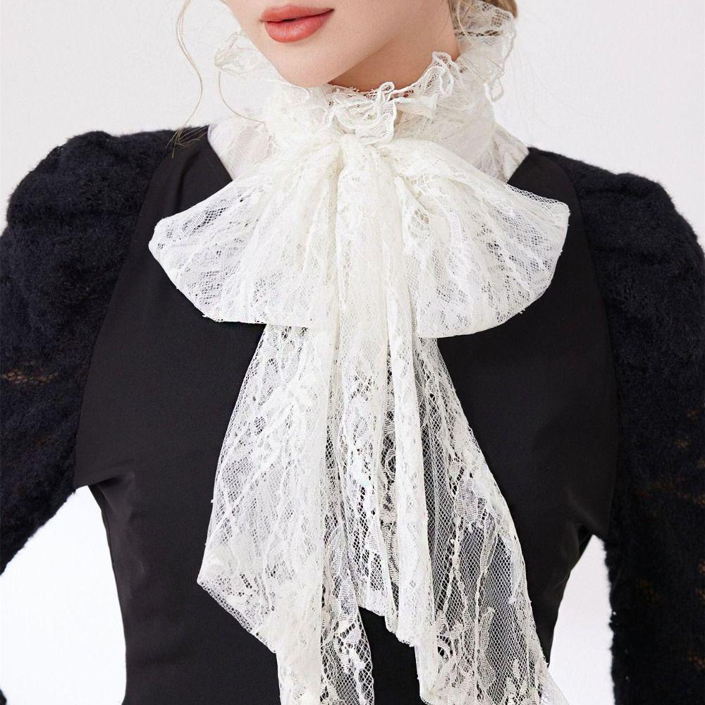 Detachable Bow Lace Collar Vintage Ruffled edge Collar Cameo Lace Fake Collar  Wedding