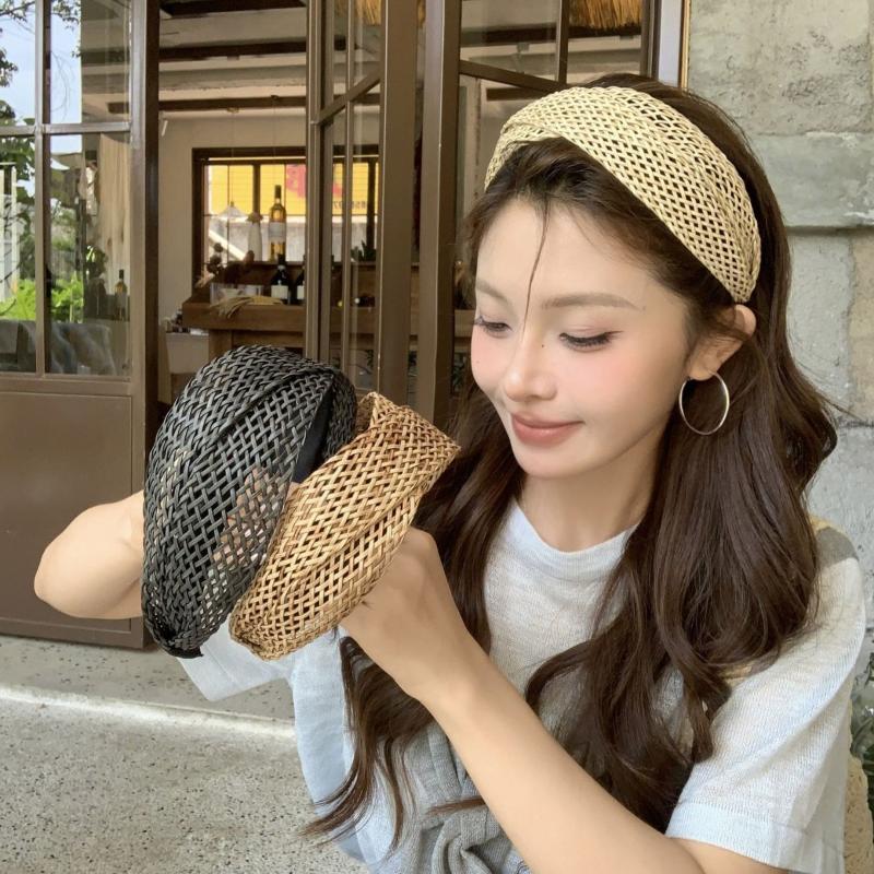 Beach Straw Weaving Cross Knotted Headband Women's Handmade Weaving Hair Band Bohemian Wide-brimmed Hair Hoop Hair Accessories