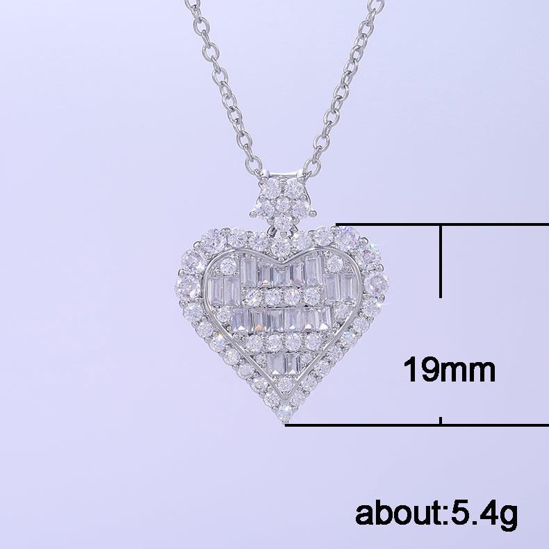 Ladder Love Shape Full Zircon Necklace T Square Zircon Sugar Heart Splicing Group Setting, Engagement Collarbone Necklace