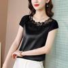 Women's Spring Summer Loose Lace Short Sleeve T-Shirt Top Large Acetate Satin Bottomed Shirt