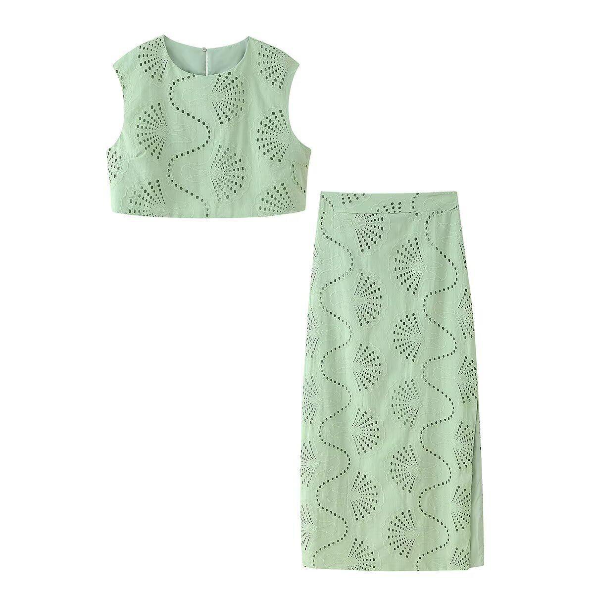 2026 Spring Women s European & American Style Embroidered Vest and Split Hem Skirt Suit Large костюма