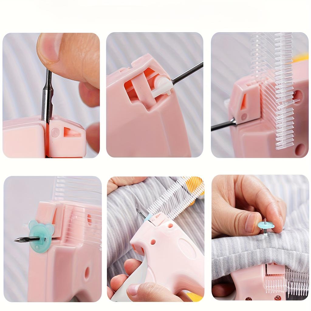 Mini Sparapunti Stitchy per Fissaggi Rapidi sui Vestiti, con 30 Fibbie a Orsetto Luminose al Buio e Strumento con 666 Micro Etichette di Fissaggio