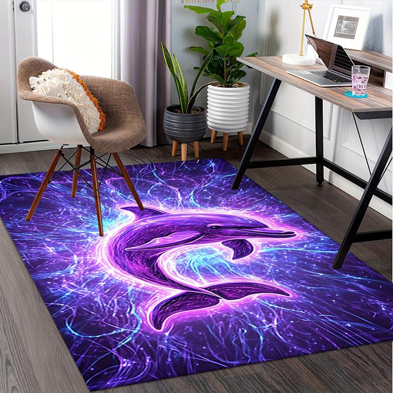 Electric Dolphin Chair Mat: Office Carpet, Oversized Rug for Home Decor, Sofa Mat, Desk Pad Gift Suitable for Bedroom, Living Room, Any Room