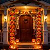 Decorative Party Accessory Halloween Porch Sign Banner, Pumpkin Ghost Awning Hanging Wall Indoor Decoration Door Decoration, Front Wreath Banner Yard