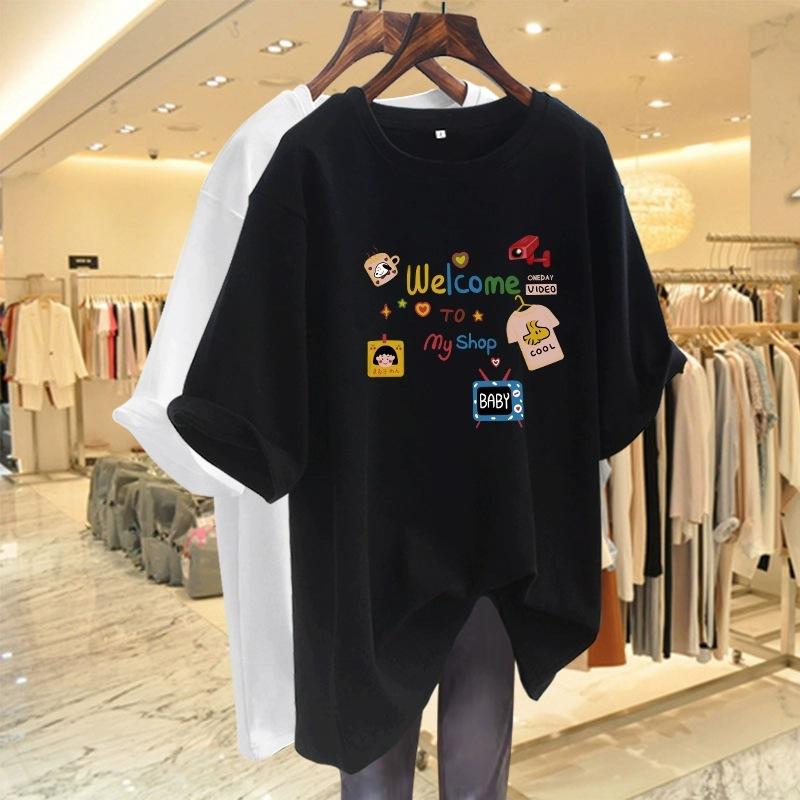 Loose Korean Version of Pure Cotton Short-sleeved T-shirt Women's Summer New Medium and Long Foreign Style Age-reducing Half-sleeved T-shirt